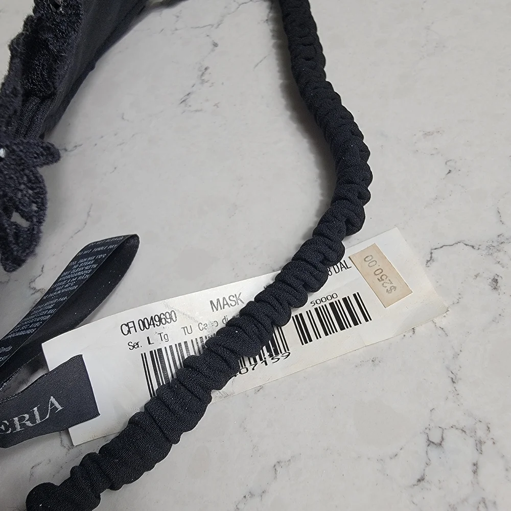 La Perla Silk Macramé Crystal Eye Mask Bridal Boudoir Luxury Black dark fairy